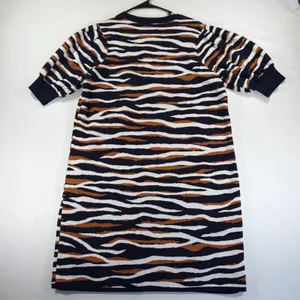 Ann Taylor Navy Cognac Zebra Print Short Sleeve Sweater Dress Large Avante Garde thumbnail 9