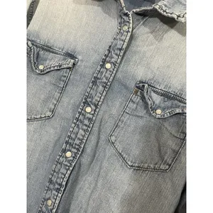 H&M Women’s Chambray Denim Pearl Snap Up Shirt, 4 Soft thumbnail 2
