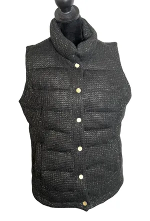 Charter Club Black Metallic Gold‎ Tweed Puffer Vest Quilted Jacket Size S thumbnail 1