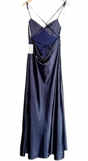 Lulus Dress One Last Glance Satin Backless Slip Dress Navy Blue Size Medium thumbnail 4
