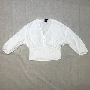 Cliché | White Eyelet Cropped Peasant Top | Small thumbnail 3