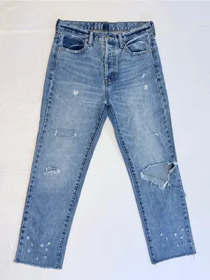 Gap 1969 Mid Rise Destructed Vintage Straight Jeans – Light Indigo – 0/25R thumbnail 7