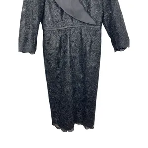 Lily & Taylor Black Lace Formal Dress Women’s 6 Satin Shawl Collar Midi Evening thumbnail 3