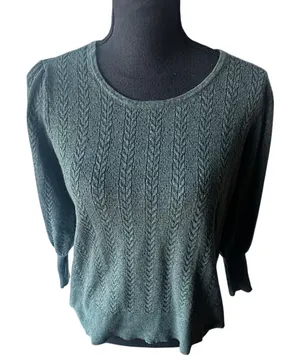 Adrianna Papell Green Cable Knit Pullover Sweater – Size L thumbnail 1