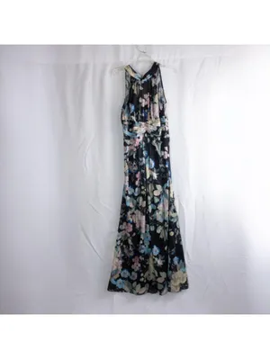 Adrianna Papell Black Floral Halter Maxi Dress Women 8 M thumbnail 10