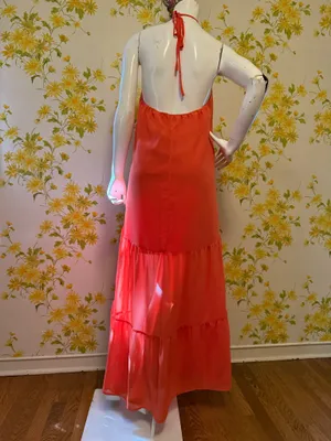 Backless Halter Tiered Maxi Dress in Orange size M thumbnail 6