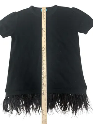 Black Feather-Hem Cashmere Short Sleeve Tee Sweater thumbnail 2