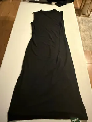 NWT Halara black sleeveless mock neck maxi dress XL slit soft flowy thumbnail 1