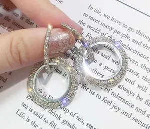 Women's AAA CZ Diamond Double Circles Silver Hoop Earrings thumbnail 2