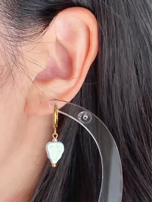 Handmade fairy cottage dainty simple Czech glass leaf dangle earrings🍃🩵 thumbnail 5