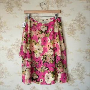Vintage Y2K Jaclyn Smith pink cream green floral print chiffon layered skirt NWT thumbnail 7