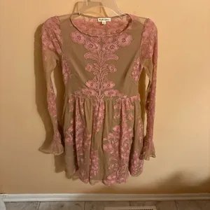 For Love & Lemons pink & nude floral lace mini dress thumbnail 3