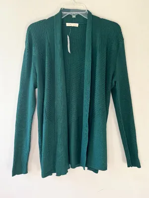 Dress Barn Retrology Sz M Green‎ Stretch Open Cardigan Sweater Long Sleeves thumbnail 1