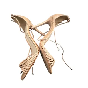 Schutz Yanna Honey Beige Nappa Leather Tie-Strap Sandals size 5B thumbnail 5