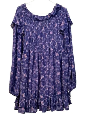 Free people These‎ Dreams Mini Dress Violet Floral Cottagecore Boho Tunic M thumbnail 1