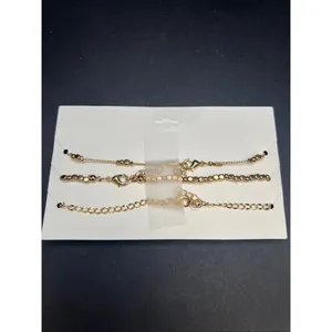 GUESS Gold Tone Pink Flower Charm Mixed 3 Piece Anklet Set thumbnail 3