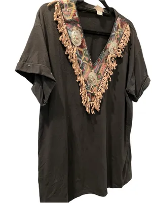 Vintage Joan & Co Southwestern Tapestry Fringe Studded T-Shirt Size 1X Rodeo thumbnail 7