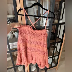 Free People Shailee Slip mini Dress Copper Rose embroidered ruffle square neck thumbnail 8