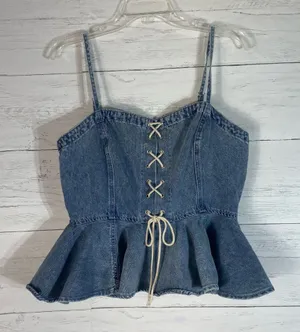 Freemarket by Flying Tomato denim peplum front lace up detail size L juniors thumbnail 1