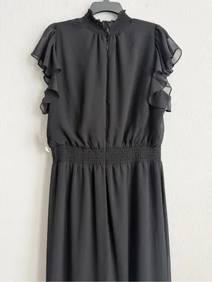 MSK Chiffon Smocked-Trim Flutter-Sleeve Wide-Leg Jumpsuit in Black, Size XL, NWT thumbnail 7