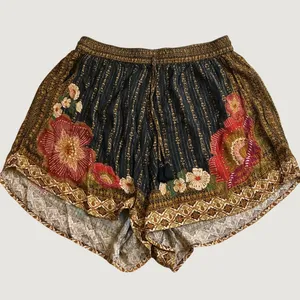FARM Rio Women Floral Metallic Stripe Tassel Smocked Waist Shorts Black Gold XS thumbnail 3