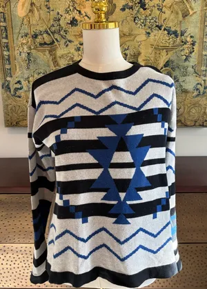 Gianni Bini Blue Knit Top with Black Trim thumbnail 1