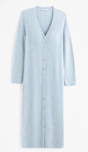 Abercrombie & Fitch Duster Sweater Dress Size Small Blue Ribbed Knit Cardigan thumbnail 1
