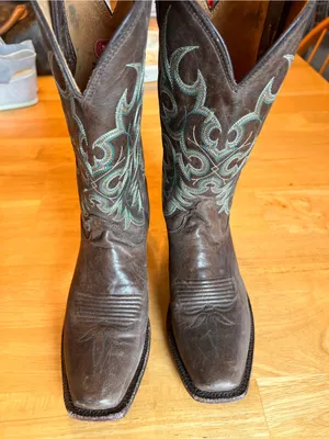 Nocona Brown Leather Western Boots with Turquoise Embroidery thumbnail 16