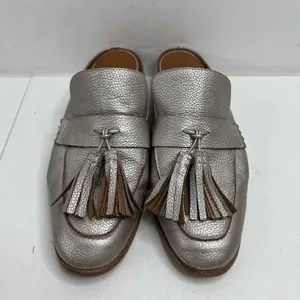 Aquatalia Size 10 Stella Metallic Tumbled Mules Platinum Women's Tonal Tassels thumbnail 6