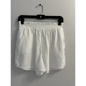 Aerie White Linen Blend Smocked Waist Ruffle Shorts women size S/P thumbnail 2