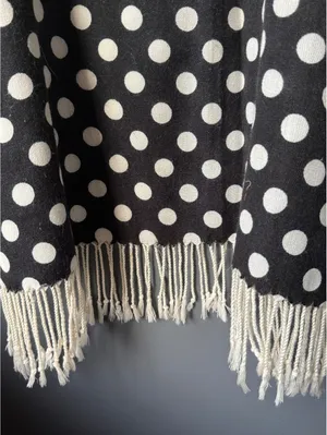 Black and White Polka Dot Shawl with Fringe thumbnail 3