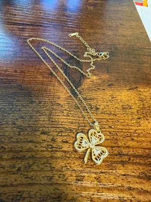 14K Gold Plated Clover Necklace CZ Cubic Zirconia Lucky Four Leaf Pendant thumbnail 2