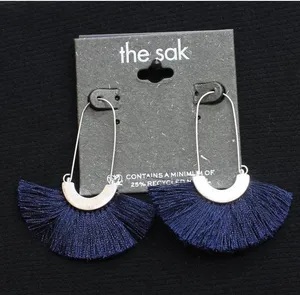 NWT The Sak Fashion Thread Fringe U Hoop Drop Earrings Blue / Silver Gray 2.5" thumbnail 1