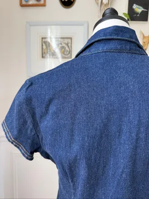Vintage 90s G Dresses Stretchy Denim Half Button Drop Waist Dress L XL 14 thumbnail 6