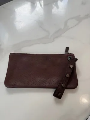 Brown Leather Wristlet Clutch - Slim Zip Pouch thumbnail 6