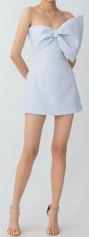 NEW SAU LEE Elly Asymmetric Bow Sleeveless Mini Dress Pastel Blue sz 10 thumbnail 1