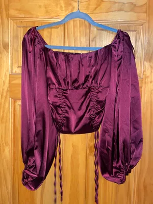 Satin Maroon Blouse Red thumbnail 1