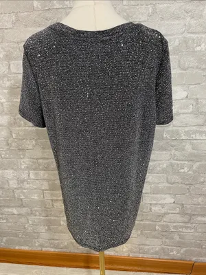 Studio Y Shimmery Short-Sleeve Knit Top - Black/Silver thumbnail 4