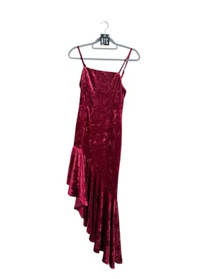 Women's Lulus Red Velvet Asymmetrical Dress S thumbnail 2