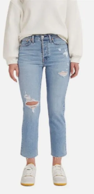 Levi's Wedgie‎ Straight Jeans Distressed Denim Medium Wash Blue Size 30 thumbnail 1