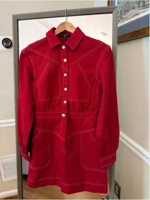 Women's 7 For All Mankind Red Denim Dress , Size 2 thumbnail 4