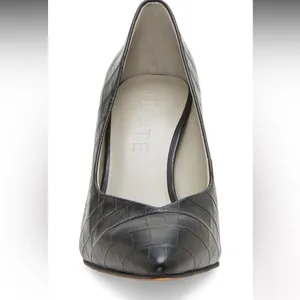 1.STATE | Women's Black Saffy Block‎ Leather Embossed Croc Heel Pumps, Size 6 thumbnail 9