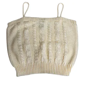 Unique Vintage 90s Vintage E.V. Ltd Pale Yellow Cable Knit Cami Top Acrylic Sweater Tank Med thumbnail 2