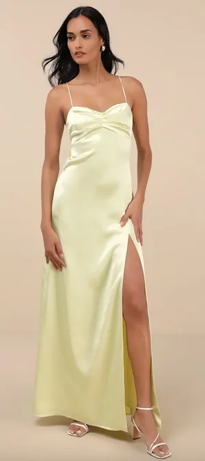 Lulus Stunning Example Light Yellow Satin Backless Maxi Dress Formal Small NWT thumbnail 1