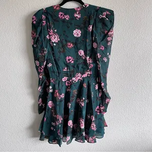 LINI Isabelle Floral Mini Dress Teal Pink Puff‎ Long Sleeve V-Neck Fit & Flare thumbnail 6