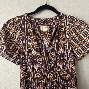 Anthropologie Maeve Somerset Maxi Dress Printed Short Sleeve Brown XS thumbnail 4