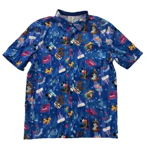Disney Joey Ghou Mens Button Up Short Sleeve Shirt M Blue Magic Kingdom Mickey thumbnail 1