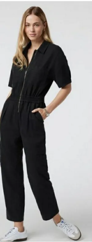 VUORI Short Sleeve Coastline Jumpsuit ~ Black XS twill thumbnail 1