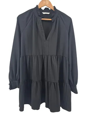 Amanda‎ Uprichard Dress Womens M Saffron Black Tiered Ruffle Long Sleeve EUC thumbnail 1