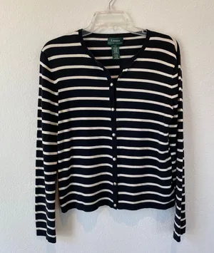 Ralph Lauren Silk Blend Navy & White Coastal Cardigan size large thumbnail 4